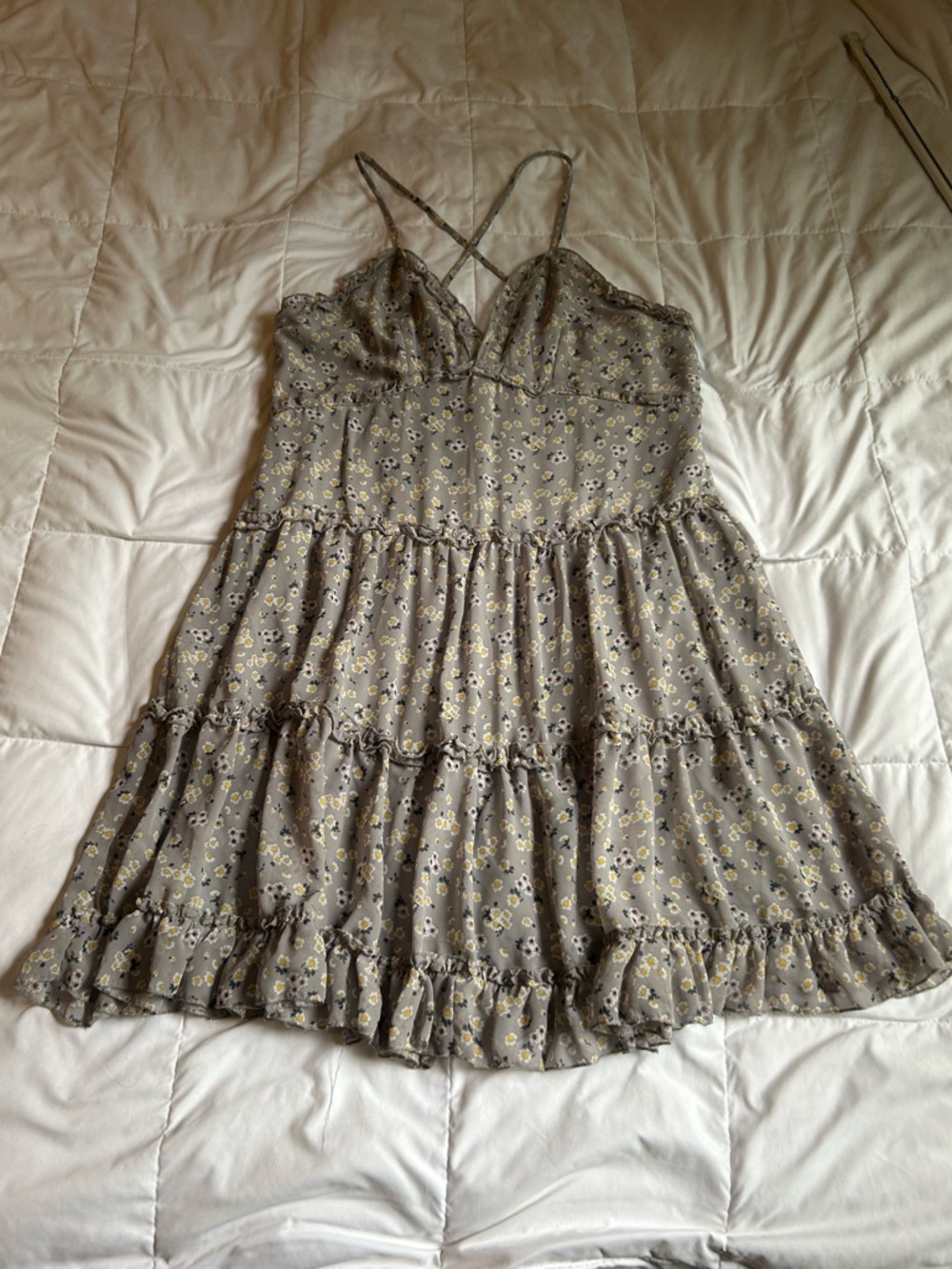 Gray Floral Ruffle Tiered Sundress